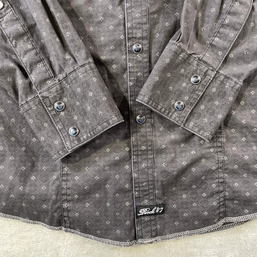 Rock 47 Wrangler Shirt Mens XL Black Skull Geometric Pearl Snap Western Flap - Picture 7 of 12